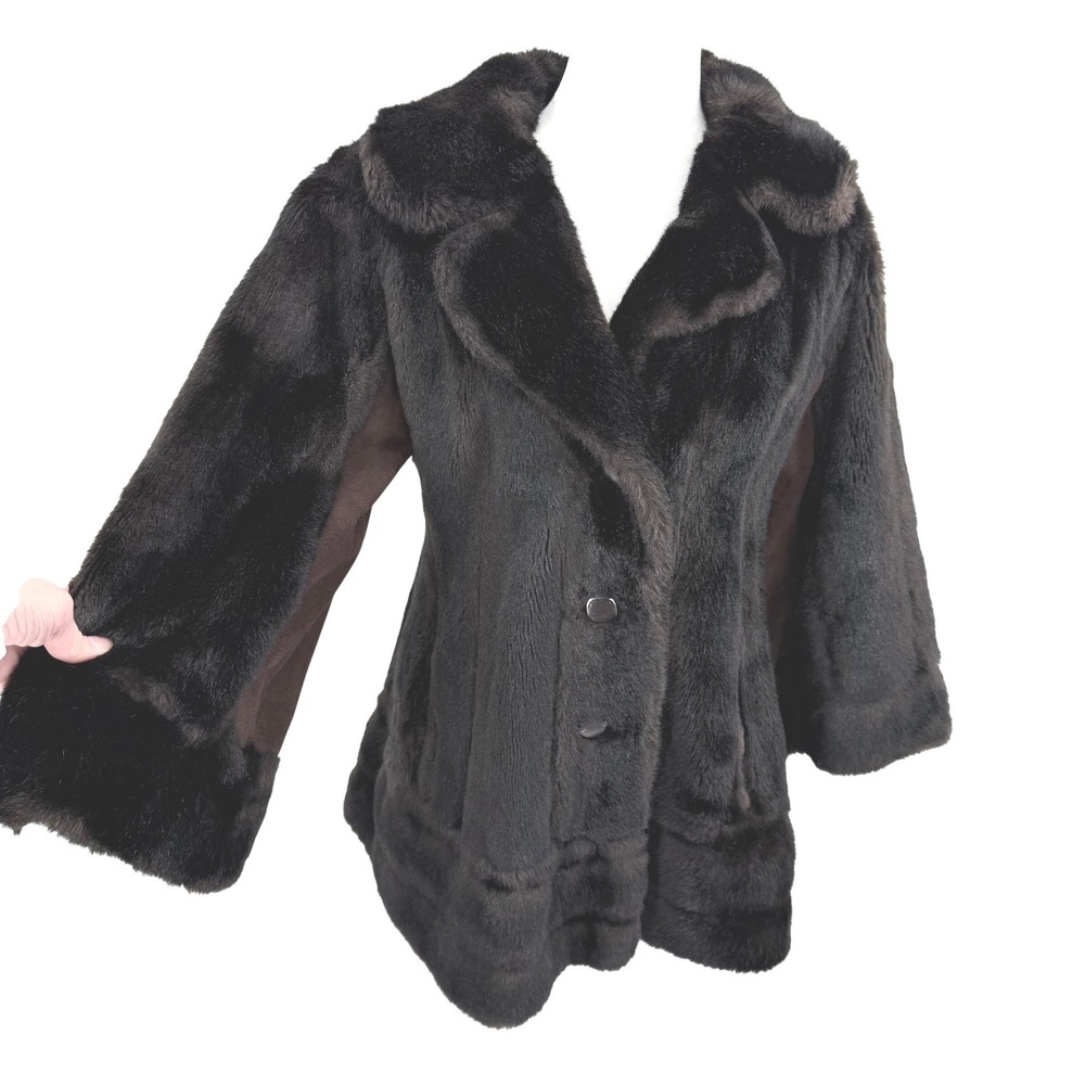 VINTAGE 60's Lilli Ann Faux Fur Jacket‎ Brown Glamour Button Front